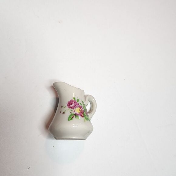 Miniature Porcelean Pitcher and Crock Set White with Flowers 1.5" Tall - Picture 4 of 8